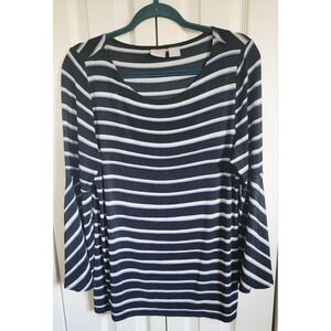 Chico's Travelers 1 Blue Striped Boat Neck Handkerchief Sleeve Top No Wrinkle‎